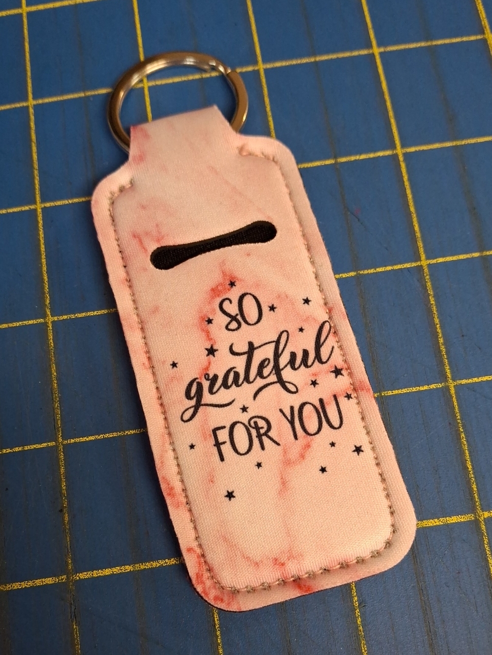 Pink 'So Grateful For You' Lip Balm 5" Keychain NWOT